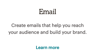 Actual Mailchimp Email section, ending with a Learn more link.