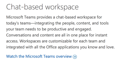 Actual Microsoft Teams section with a link to watch the Teams overview.