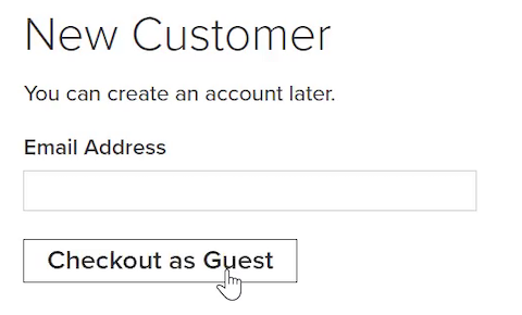 Actual Room & Board New Customer section. The guest checkout button comes after a heading, short explanation, and email field.